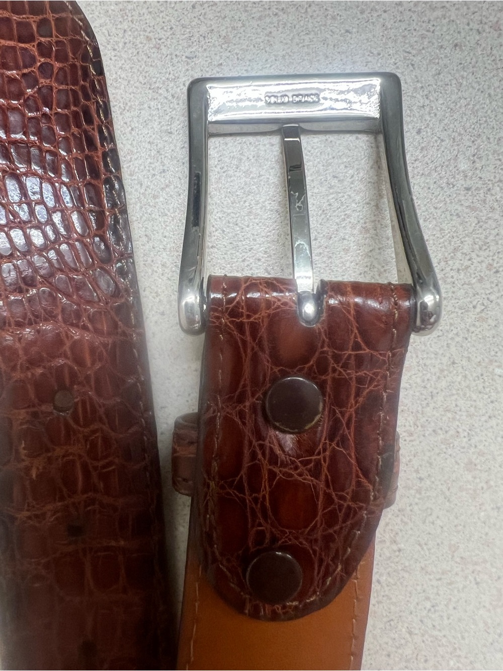 Saks Fifth Avenue: Brown Croc-Embossed Leather Men’s Belt - Picture 6 of 6